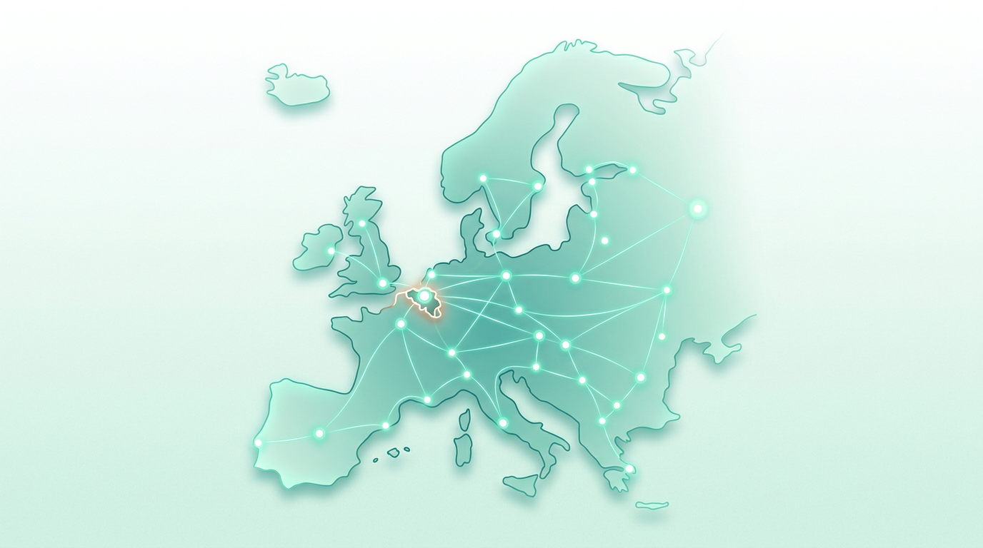 Stylized map of Europe with connection nodes