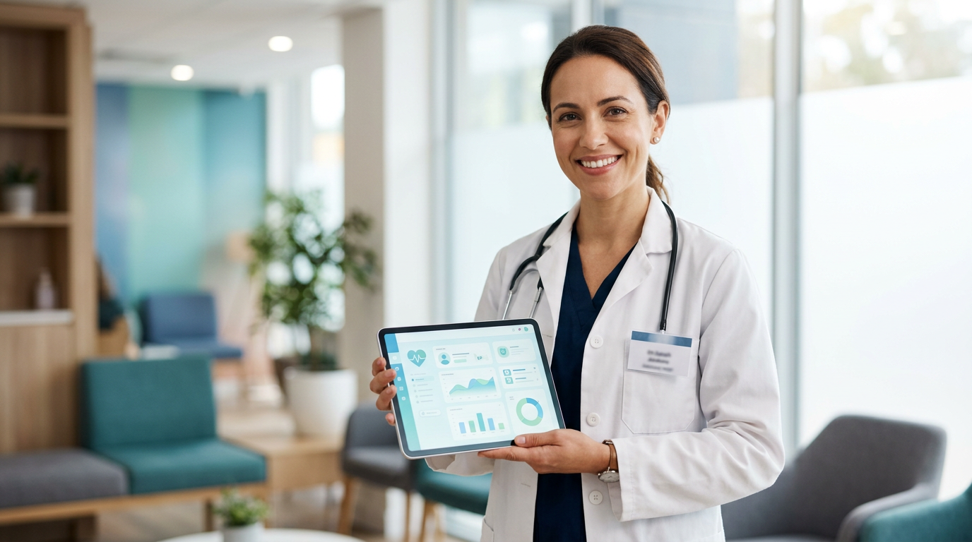 Physician using the Leaphy leaflet platform on a tablet